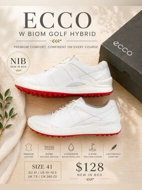 ECCO W BIOM Golf Hybrid White Leather Shoes Size 41 NIB